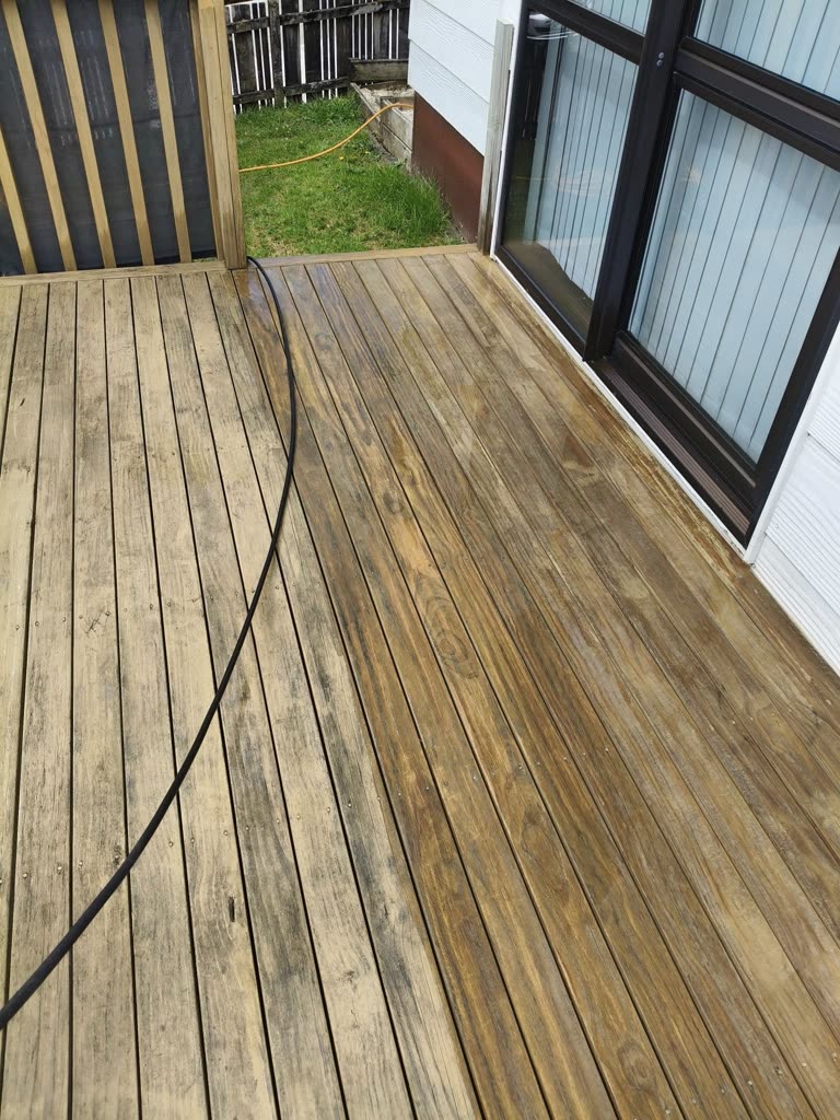Timber deck during exterior cleaning and preparation
